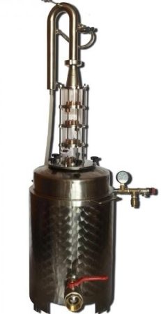 Pálinkafőző 50 L-es, egyutas, aromatornyos, LUX üveg toronnyal